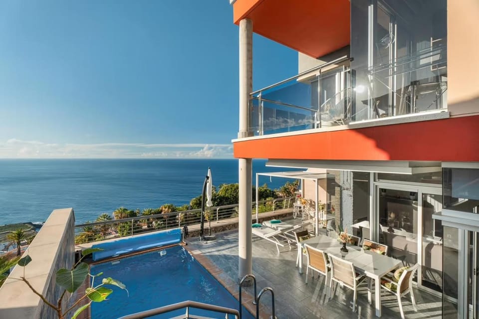 Property building, Patio, Day, Natural landscape, View (from property/room), Balcony/Terrace, Pool view, Sea view, Swimming pool, sunbed