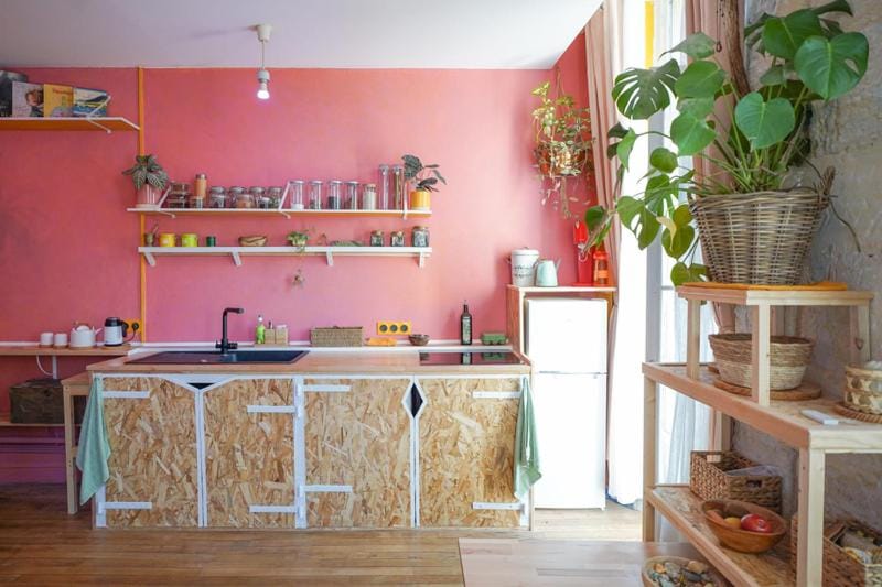 Kitchen or kitchenette, stove