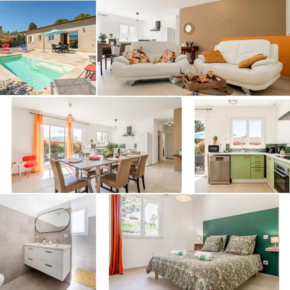Kitchen or kitchenette, Living room, Dining area, Pool view, Swimming pool, oven