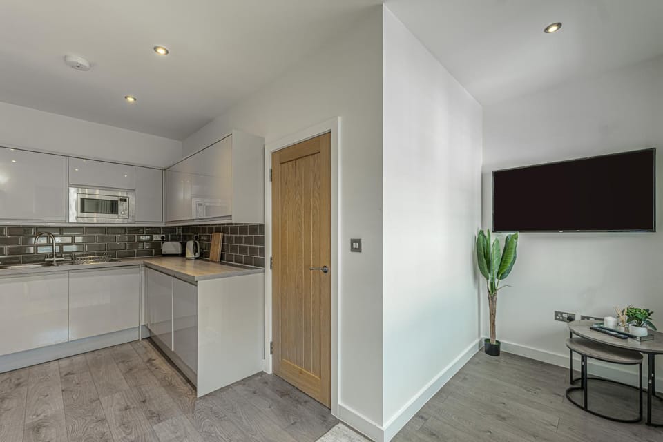 Kitchen or kitchenette, stove