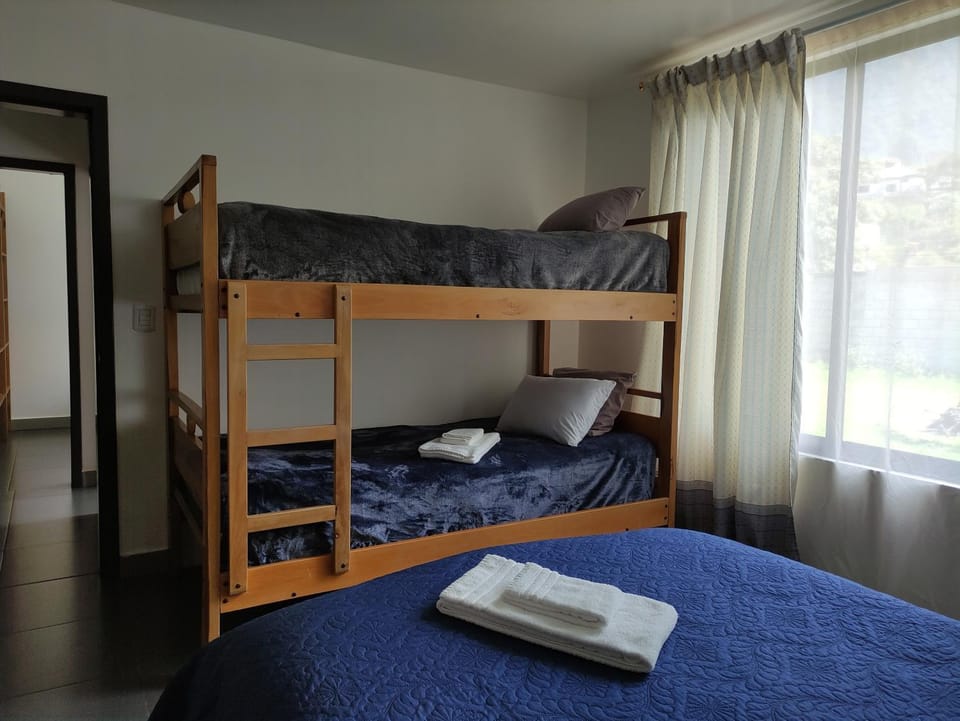 Bed, Photo of the whole room, Bedroom, bunk bed, towels