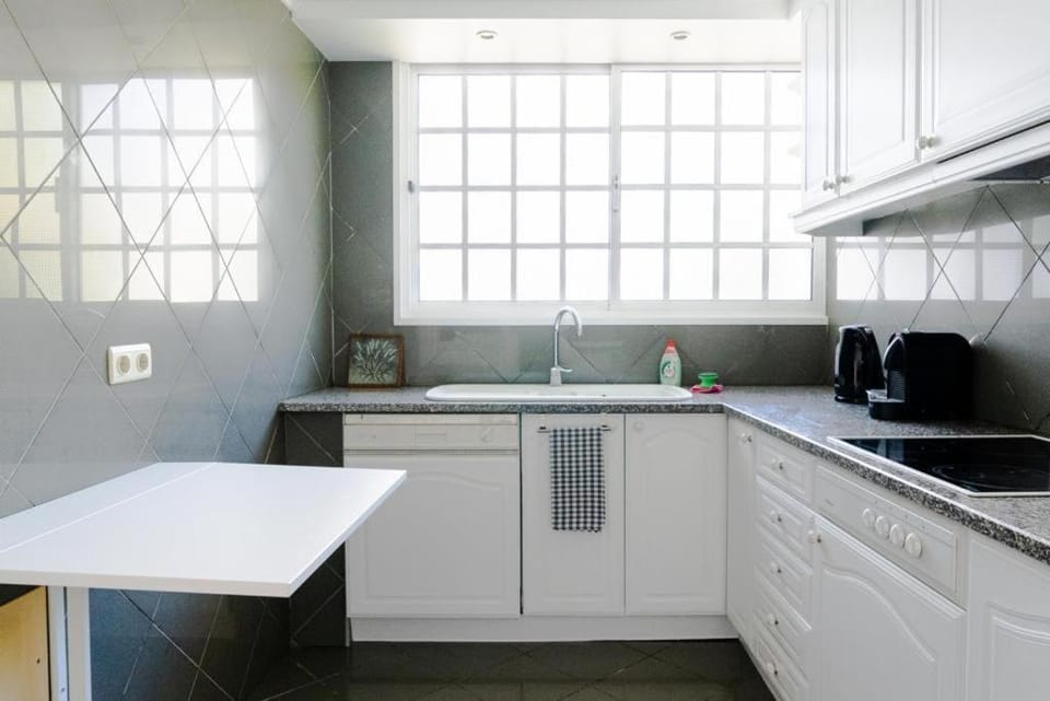 Kitchen or kitchenette, dishwasher, stove