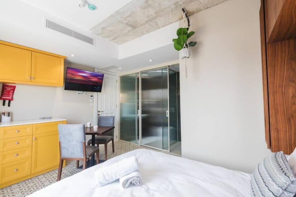 Bed, TV and multimedia, Kitchen or kitchenette, Photo of the whole room, Dining area, Bedroom, wardrobe