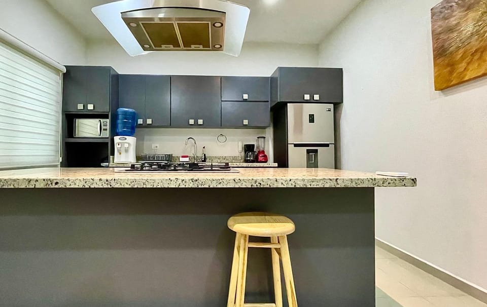 Kitchen or kitchenette, minibar, stove