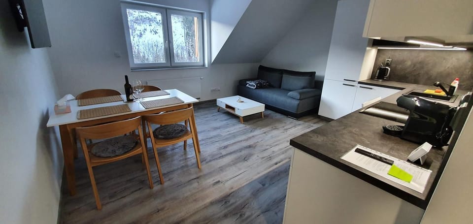 Kitchen or kitchenette, Living room, Dining area