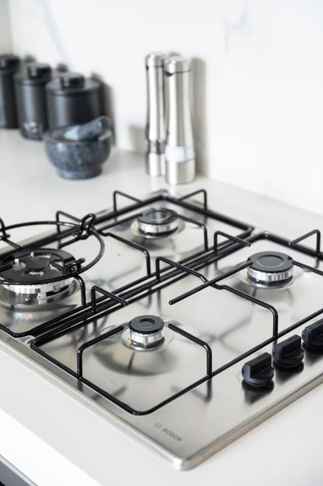 Kitchen or kitchenette, stove