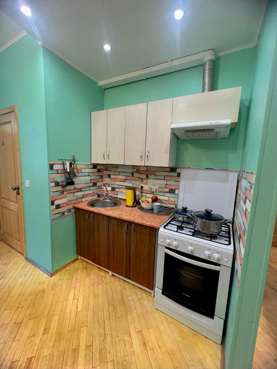 Kitchen or kitchenette, stove