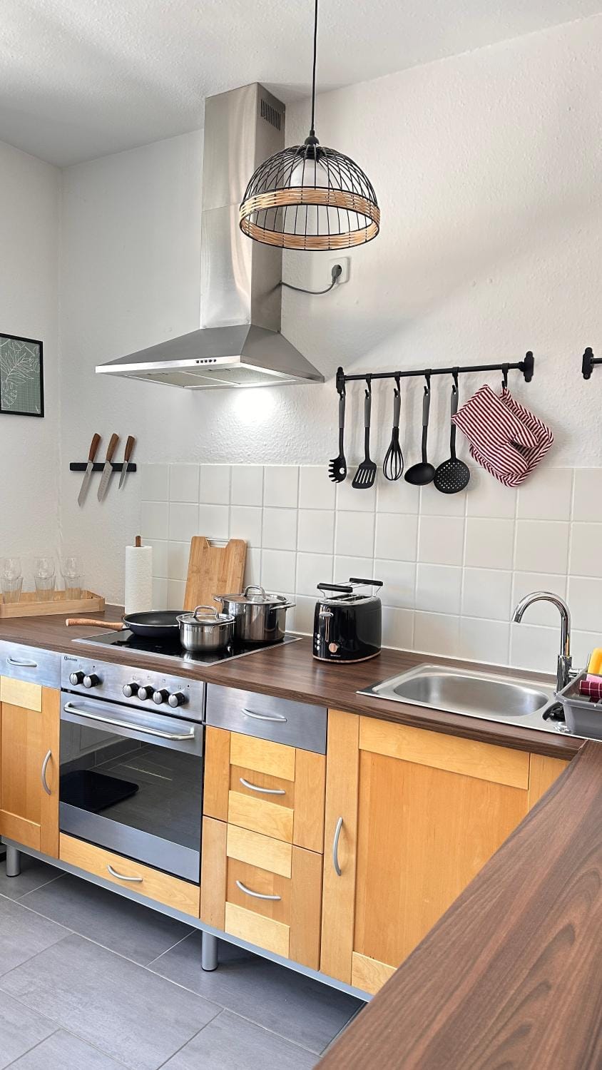 Kitchen or kitchenette, stove