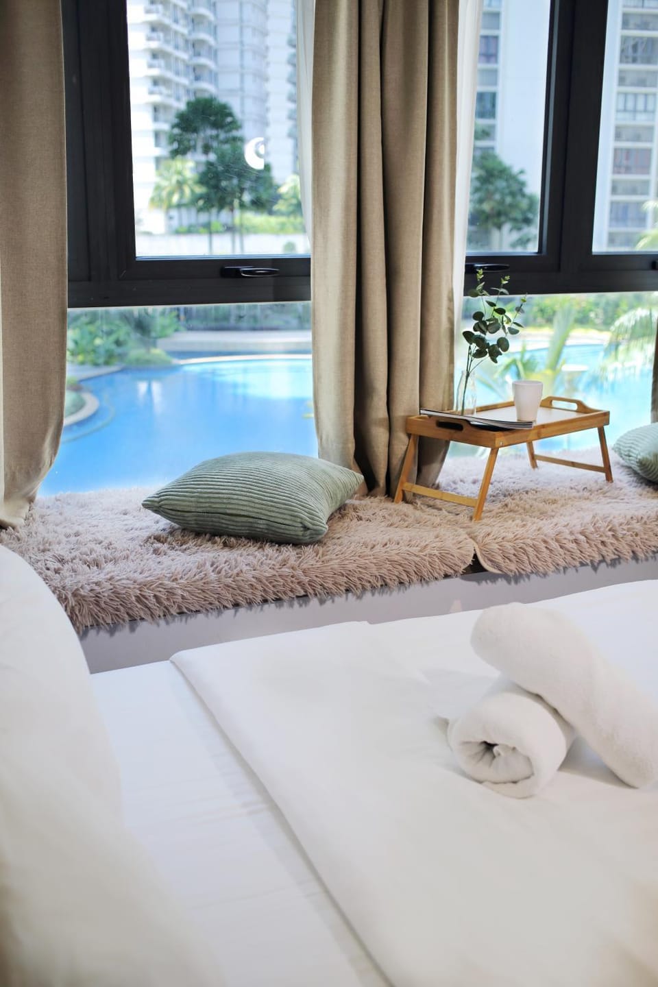 Bed, Bedroom, Pool view