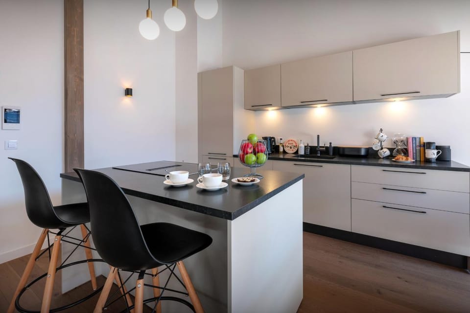Kitchen or kitchenette, stove