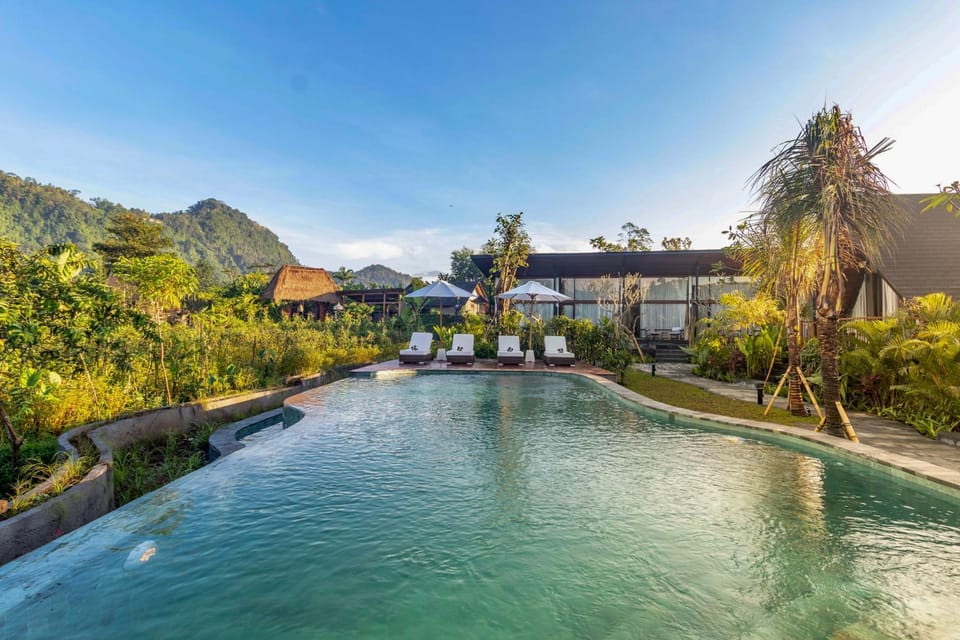 Property building, Spring, Day, Natural landscape, Garden, Garden view, Pool view, Swimming pool