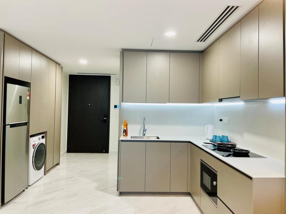 Kitchen or kitchenette, stove