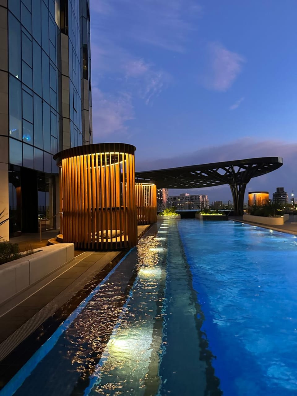Night, Pool view, Swimming pool