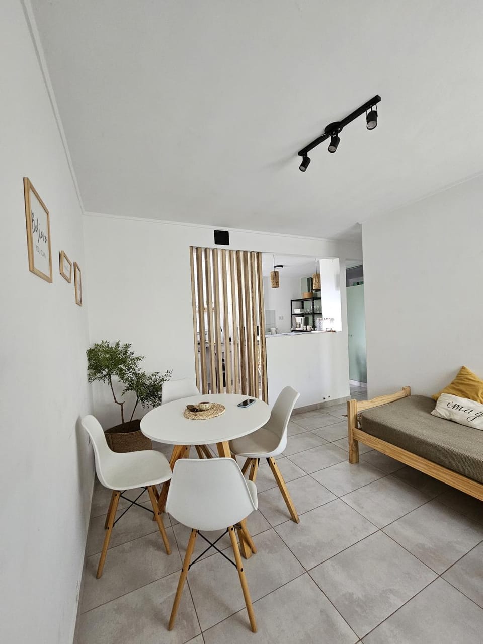 Bed, Living room, Dining area