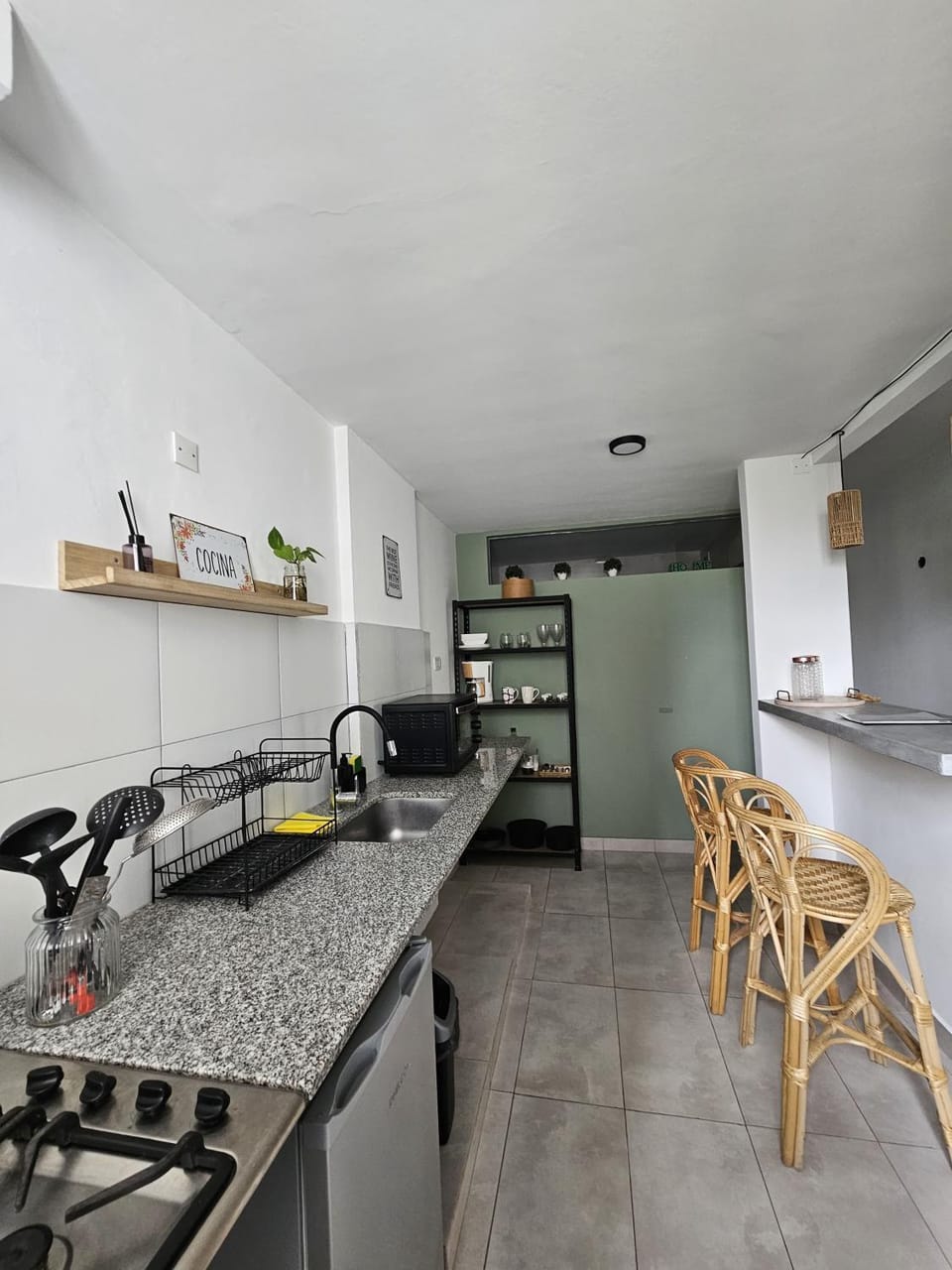Kitchen or kitchenette, stove