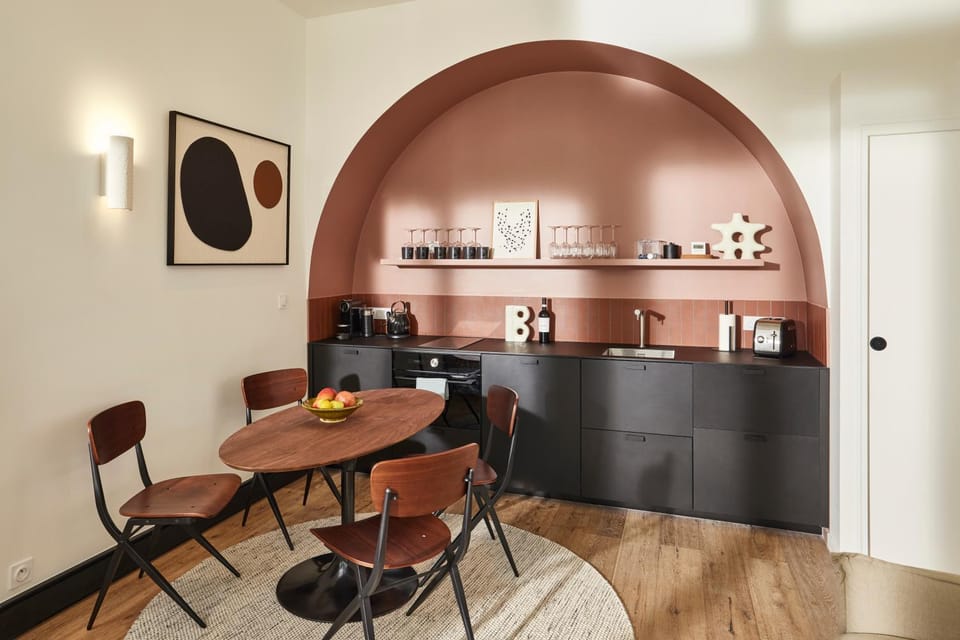 Kitchen or kitchenette, stove, kitchen
