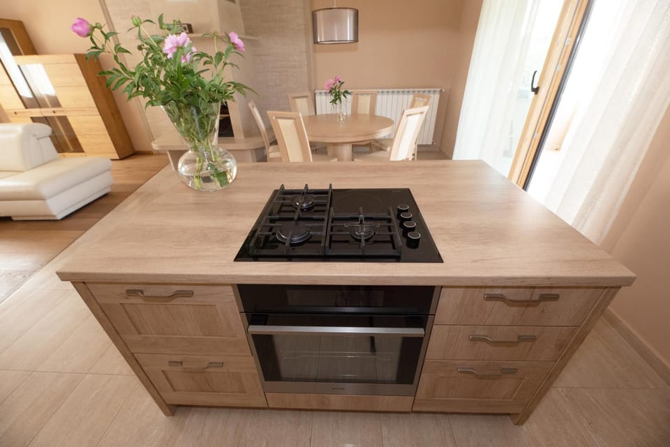 Kitchen or kitchenette, stove