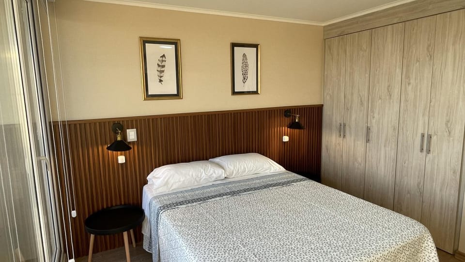 Bed, wardrobe