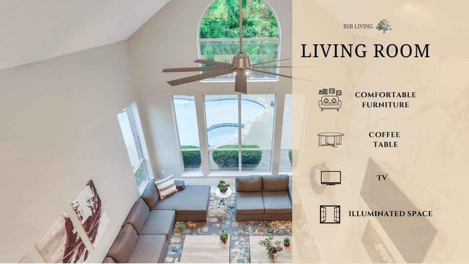 Living room, Text overlay