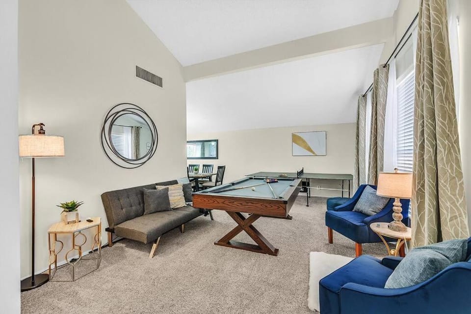 Billiard, Table tennis, Living room, Seating area