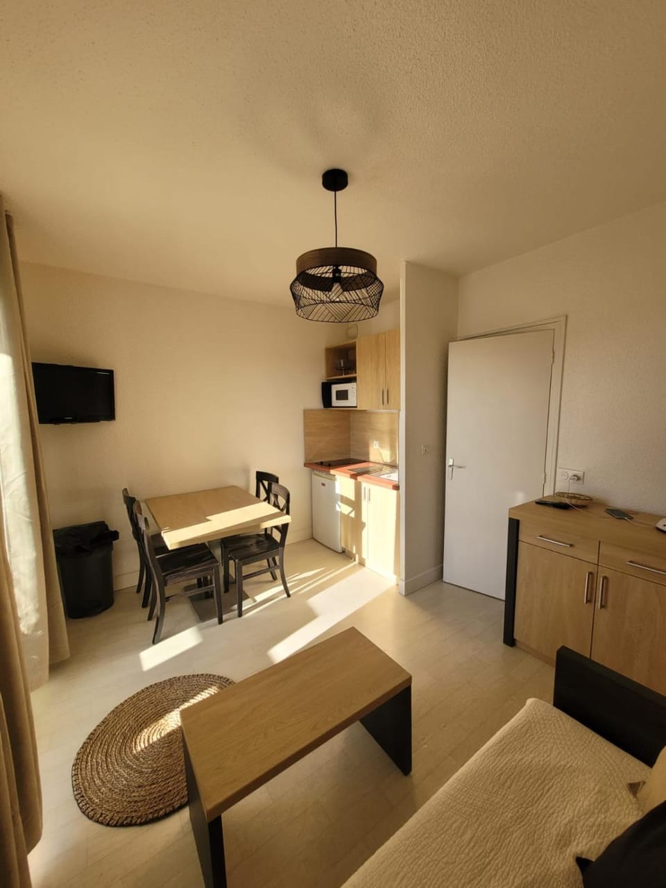 Bed, TV and multimedia, Kitchen or kitchenette, Living room, Seating area, Dining area, Bedroom, hair dresser