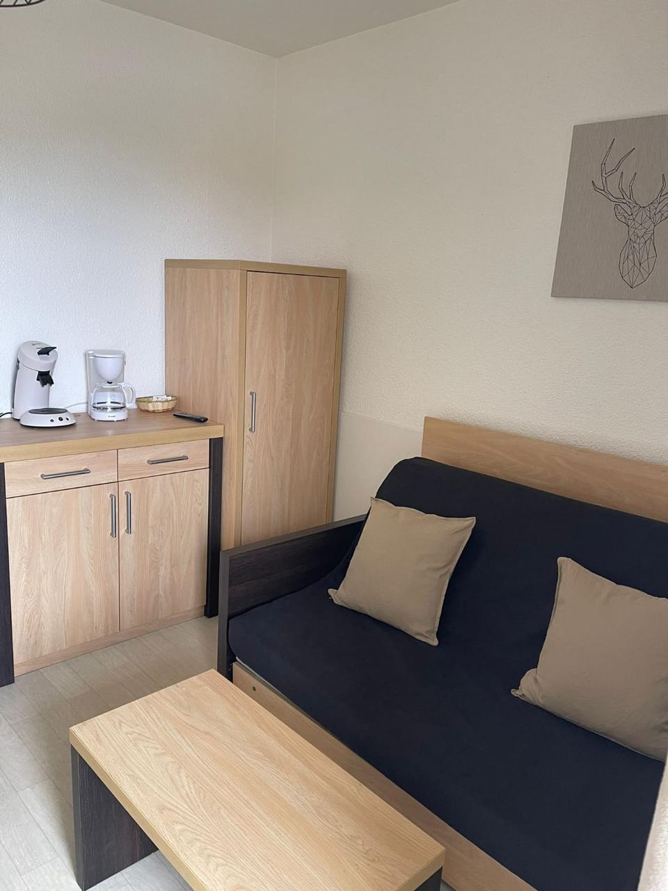 Bed, wardrobe