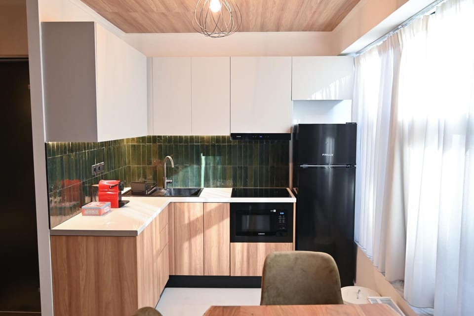 Kitchen or kitchenette, minibar, stove