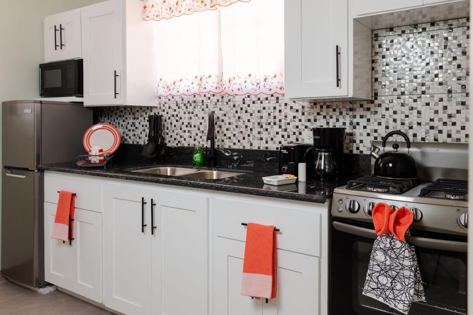 Kitchen or kitchenette, oven, stove, toaster