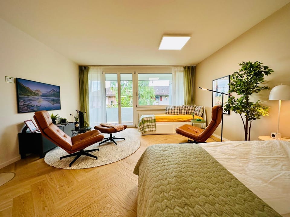 Bed, TV and multimedia, Living room, Photo of the whole room, Seating area, Bedroom