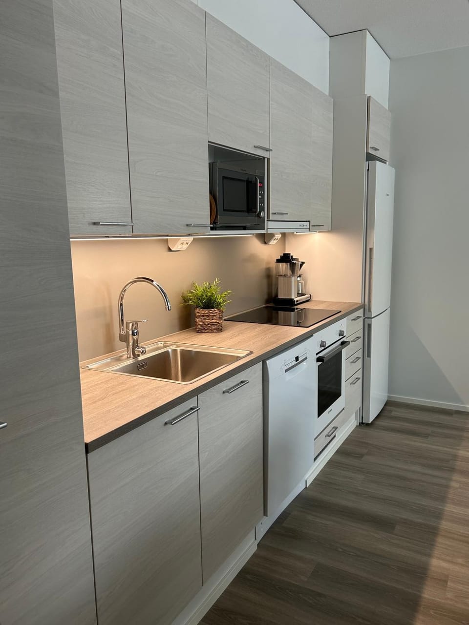 Kitchen or kitchenette, stove