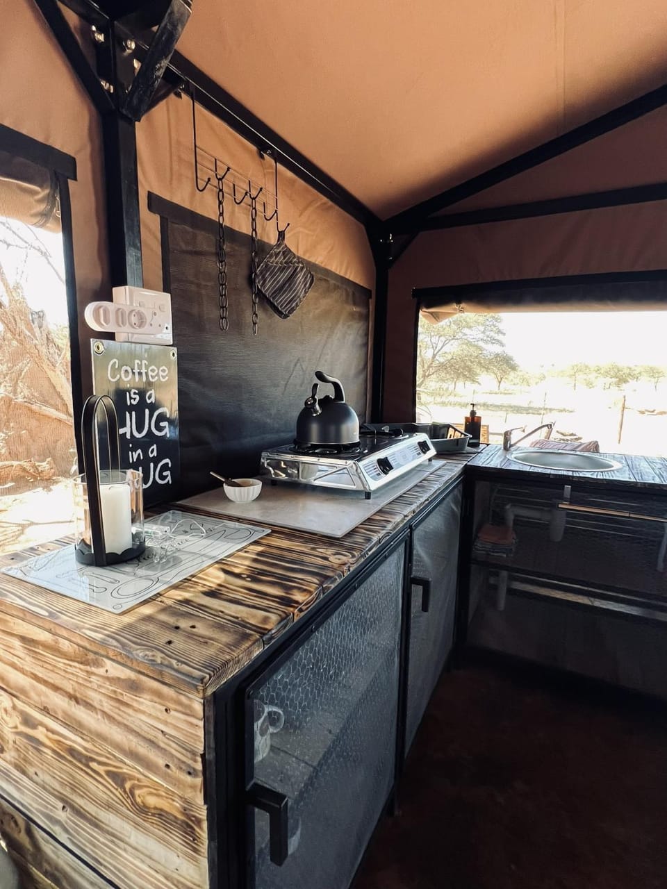 Kitchen or kitchenette, stove