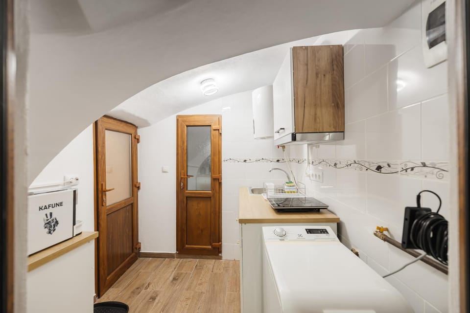 Kitchen or kitchenette, minibar, stove, toaster
