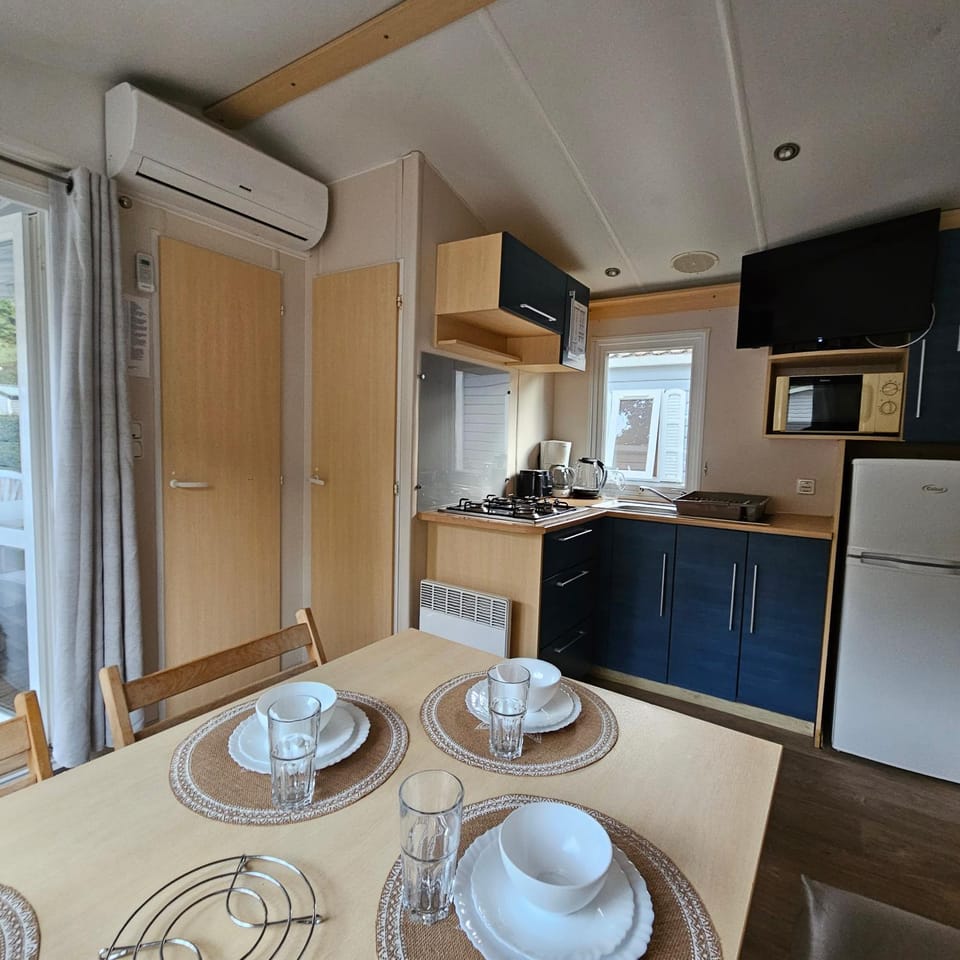 Kitchen or kitchenette, Dining area, minibar, stove, toaster, air conditioner