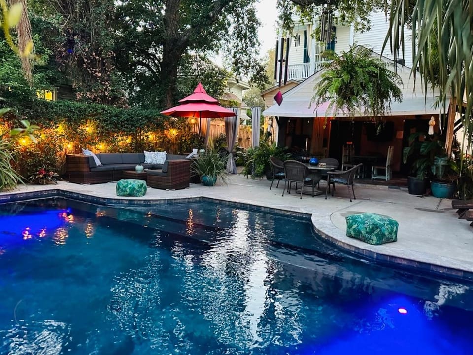 Patio, BBQ facilities, Garden, Bathroom, View (from property/room), Seating area, Dining area, Guests, Pool view, Swimming pool, children, group of guests, Inner courtyard view, furniture, towels, wedding