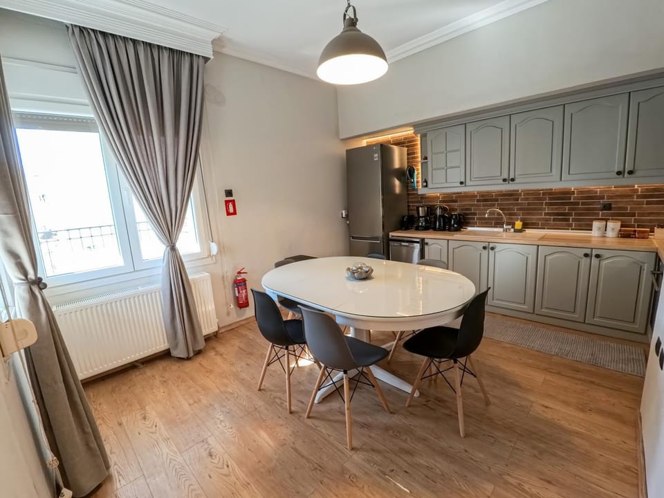 Dining area, stove, kitchen