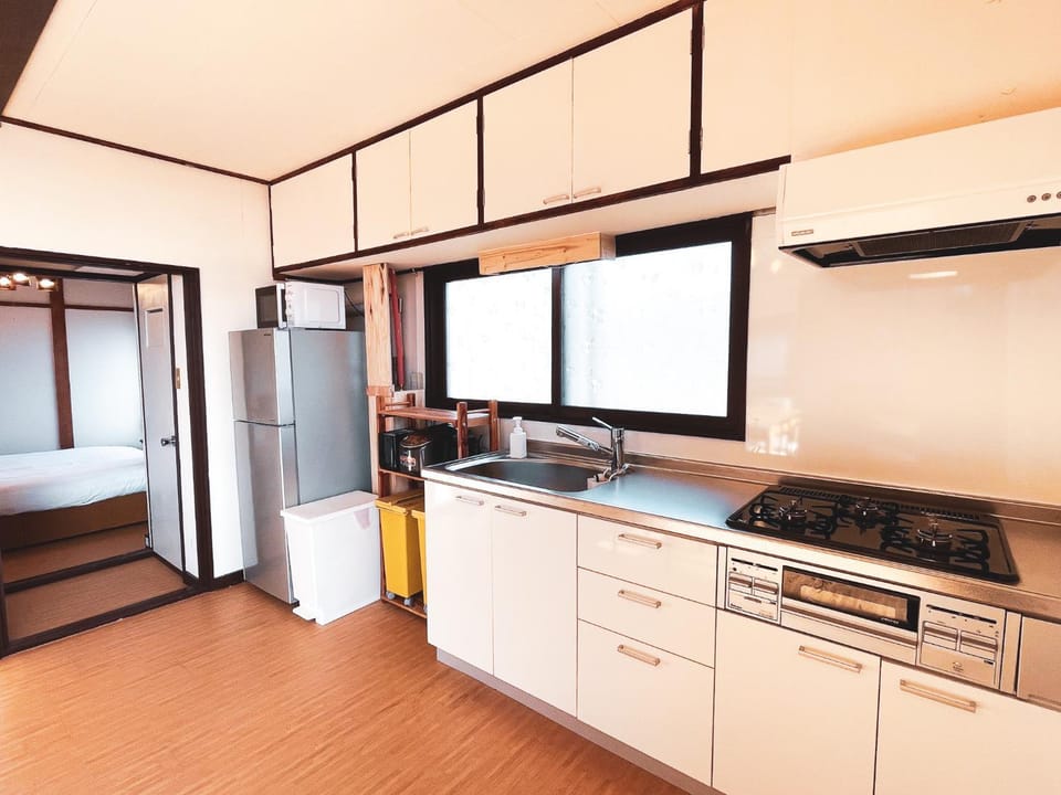 Kitchen or kitchenette, stove