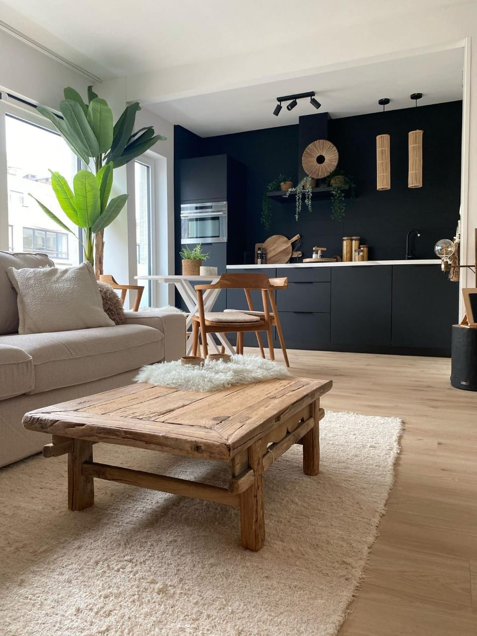 Kitchen or kitchenette, Living room, Seating area, Dining area