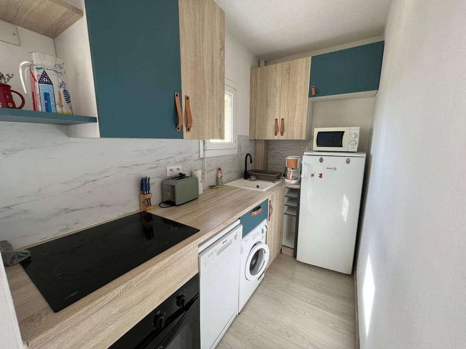 Appartement rénové 1 chambre + cabine, parking privé, à 400m de la plage - FR-1-81-601 Cabin in Leucate