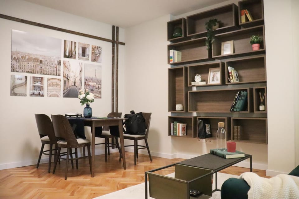 Library, Living room, Seating area, Dining area