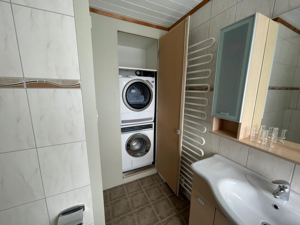 Bathroom, washing machine, dryer
