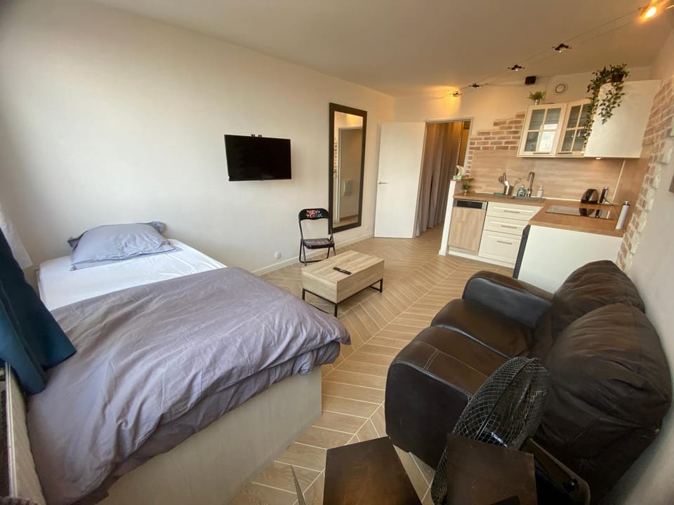 Communal lounge/ TV room, Bed, TV and multimedia, Kitchen or kitchenette, Living room, Photo of the whole room, Seating area, Bedroom, minibar