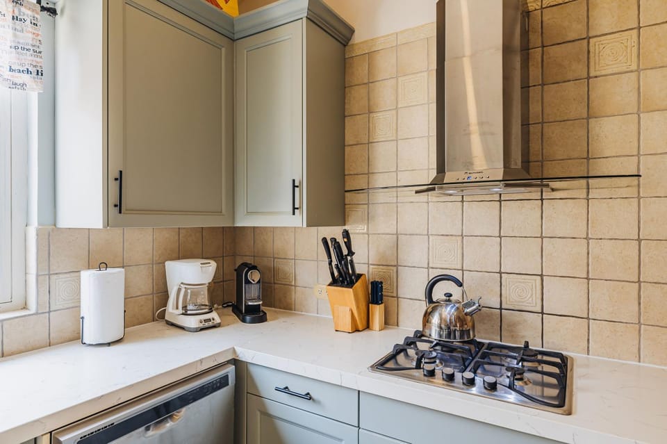 Kitchen or kitchenette, stove