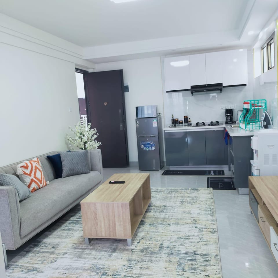 Kitchen or kitchenette, Living room, Seating area