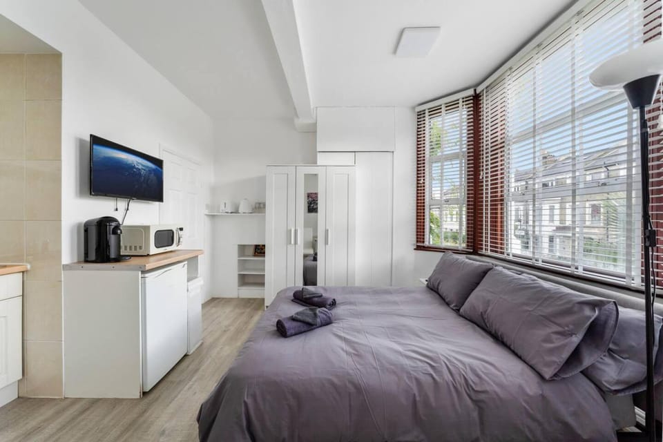 Bed, TV and multimedia, Kitchen or kitchenette, oven, towels, wardrobe