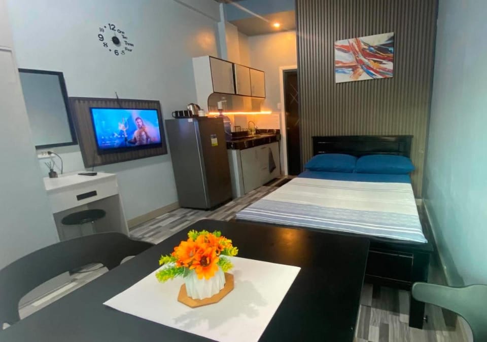 Bed, TV and multimedia, Kitchen or kitchenette, Photo of the whole room, Dining area, Bedroom