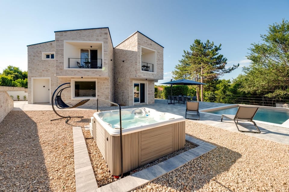 Modern villa with heated pool, whirpool in quiet area - by Traveler tourist agency Krk ID 2180 Villa in Primorje-Gorski Kotar County