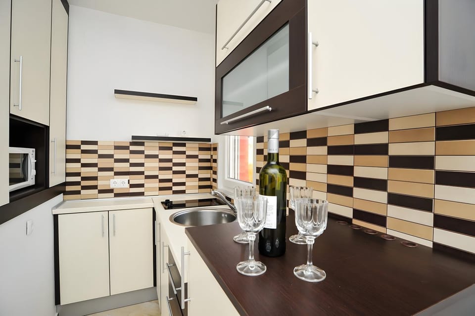 Kitchen or kitchenette, minibar, stove