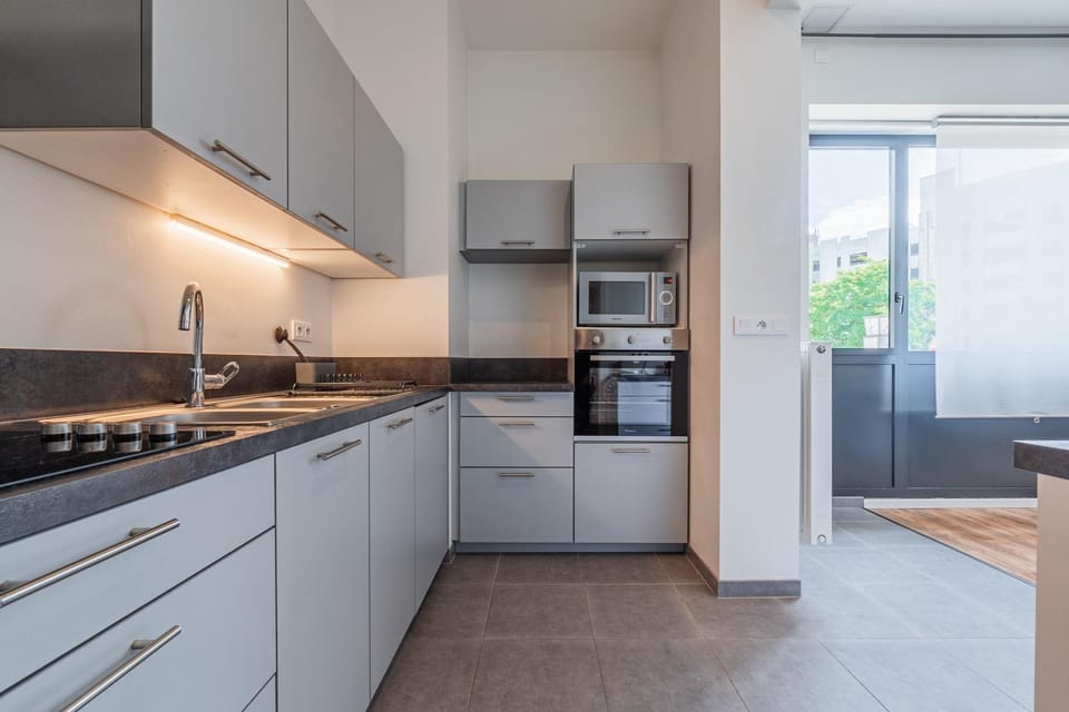 Kitchen or kitchenette, stove