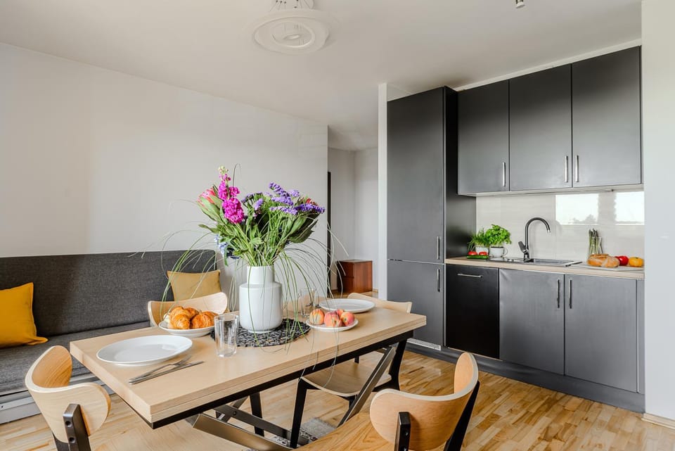 Kitchen or kitchenette, stove