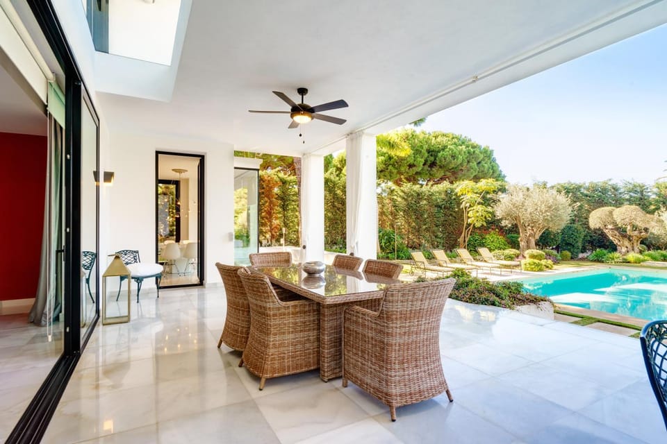 Property building, Living room, Swimming pool